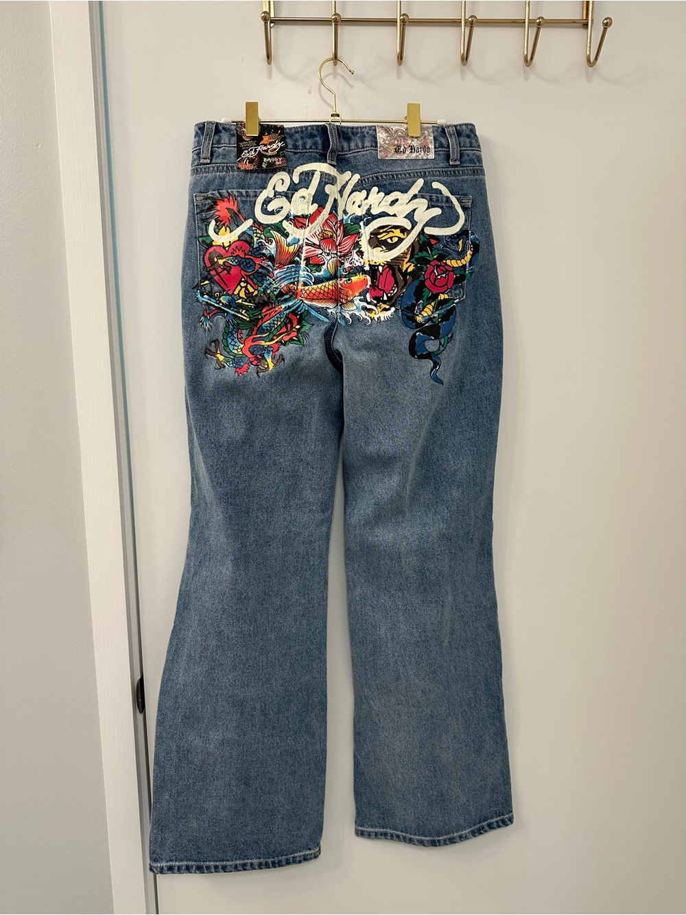 Ed Hardy Women's High-Rise Wide Leg Jeans - Light Blue Wash